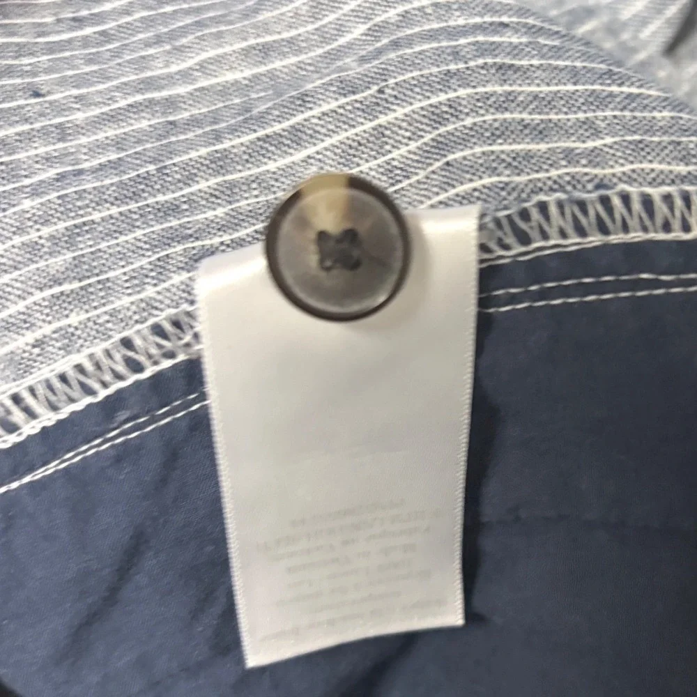 Everlane The Linen Way-High Drape Pant Striped Blue Chambray Wide Leg 6